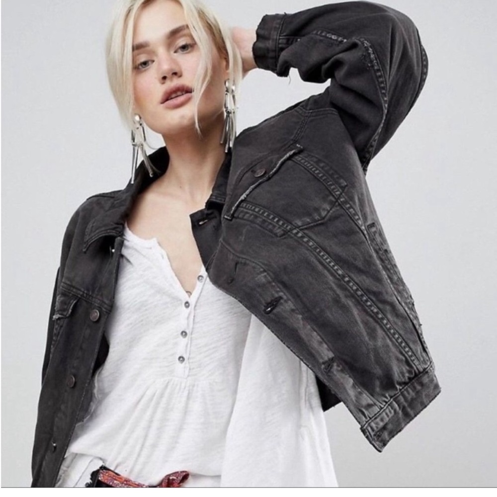 Black bohemian stitched embroidered denim jacket coat - Picture 4 of 15